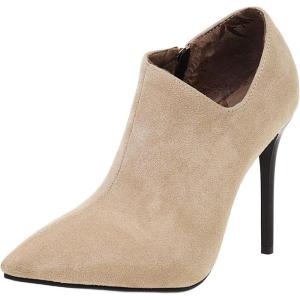 imageSHEMEE Womens Pointed Toe Stiletto High Heel Ankle Booties Faux Suede Thin Heels Pumps Side Zipper Short Boots ShoesApricot