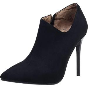 imageSHEMEE Womens Pointed Toe Stiletto High Heel Ankle Booties Faux Suede Thin Heels Pumps Side Zipper Short Boots ShoesBlack