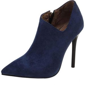 imageSHEMEE Womens Pointed Toe Stiletto High Heel Ankle Booties Faux Suede Thin Heels Pumps Side Zipper Short Boots ShoesBlue