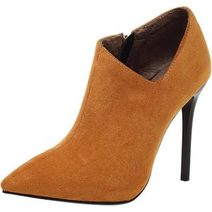imageSHEMEE Womens Pointed Toe Stiletto High Heel Ankle Booties Faux Suede Thin Heels Pumps Side Zipper Short Boots ShoesYellow