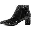 imageSHEMEE Sparkly Rhinestone V Cut Booties for Women Chunky Block Heels Ankle Boots Shine Glitter Wedding Bride Party Short BootsBlack1