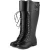 imageSHEMEE Womens Flat Combat Boot Buckle Riding Knee High Boots Lace Up Chunky Low Heels Gothic Motorcycle Boots with Inside ZipperBlack S01