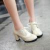 imageSHEMEE Retro Wingtip Oxfords for Women Chunky Block Heels Brogues Saddle Shoes Round Toe Lace Up Pumps Thick High Heeled Ankle BootiesBeige