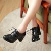 imageSHEMEE Retro Wingtip Oxfords for Women Chunky Block Heels Brogues Saddle Shoes Round Toe Lace Up Pumps Thick High Heeled Ankle BootiesBlack