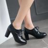 imageSHEMEE Retro Wingtip Oxfords for Women Chunky Block Heels Brogues Saddle Shoes Round Toe Lace Up Pumps Thick High Heeled Ankle BootiesBlack