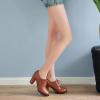imageSHEMEE Retro Wingtip Oxfords for Women Chunky Block Heels Brogues Saddle Shoes Round Toe Lace Up Pumps Thick High Heeled Ankle BootiesBrown