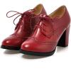 imageSHEMEE Retro Wingtip Oxfords for Women Chunky Block Heels Brogues Saddle Shoes Round Toe Lace Up Pumps Thick High Heeled Ankle BootiesBurgundy