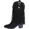 imageSHEMEE Fringe Cowboy Boots for Women Mid Calf Stacked Chunky Heels Western Cowgirl Boots Fashion Studded Buckled Accents Almond Pointy Toe Zipper Tall Boots Country Music Festival Dress ShoesBlack