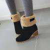 imageSHEMEE Cute Snow Boots for Women Chunky Heels Fold Over Ankle Boot Winter Warm Fur Block Heeled Mid Calf BootsBlack