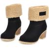 imageSHEMEE Cute Snow Boots for Women Chunky Heels Fold Over Ankle Boot Winter Warm Fur Block Heeled Mid Calf BootsBlack