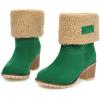 imageSHEMEE Cute Snow Boots for Women Chunky Heels Fold Over Ankle Boot Winter Warm Fur Block Heeled Mid Calf BootsGreen
