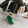imageSHEMEE Cute Snow Boots for Women Chunky Heels Fold Over Ankle Boot Winter Warm Fur Block Heeled Mid Calf BootsGreen