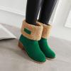 imageSHEMEE Cute Snow Boots for Women Chunky Heels Fold Over Ankle Boot Winter Warm Fur Block Heeled Mid Calf BootsGreen