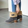 imageSHEMEE Cute Snow Boots for Women Chunky Heels Fold Over Ankle Boot Winter Warm Fur Block Heeled Mid Calf BootsGrey