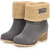 imageSHEMEE Cute Snow Boots for Women Chunky Heels Fold Over Ankle Boot Winter Warm Fur Block Heeled Mid Calf BootsGrey