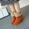 imageSHEMEE Cute Snow Boots for Women Chunky Heels Fold Over Ankle Boot Winter Warm Fur Block Heeled Mid Calf BootsOrange