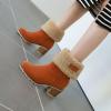 imageSHEMEE Cute Snow Boots for Women Chunky Heels Fold Over Ankle Boot Winter Warm Fur Block Heeled Mid Calf BootsOrange