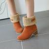 imageSHEMEE Cute Snow Boots for Women Chunky Heels Fold Over Ankle Boot Winter Warm Fur Block Heeled Mid Calf BootsOrange