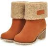 imageSHEMEE Cute Snow Boots for Women Chunky Heels Fold Over Ankle Boot Winter Warm Fur Block Heeled Mid Calf BootsOrange