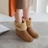 imageSHEMEE Cute Snow Boots for Women Chunky Heels Fold Over Ankle Boot Winter Warm Fur Block Heeled Mid Calf BootsYellow