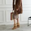 imageSHEMEE Cute Snow Boots for Women Chunky Heels Fold Over Ankle Boot Winter Warm Fur Block Heeled Mid Calf BootsYellow