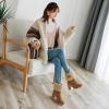 imageSHEMEE Cute Snow Boots for Women Chunky Heels Fold Over Ankle Boot Winter Warm Fur Block Heeled Mid Calf BootsYellow