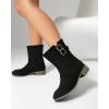 imageSHEMEE Faux Suede Mid Calf Boots for Women Chunky Low Heels Fashion Buckles Riding Booties Block Heel Matte Leather Fall Winter Shoes Pull OnBlack