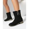 imageSHEMEE Faux Suede Mid Calf Boots for Women Chunky Low Heels Fashion Buckles Riding Booties Block Heel Matte Leather Fall Winter Shoes Pull OnBlack