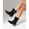 imageSHEMEE Faux Suede Mid Calf Boots for Women Chunky Low Heels Fashion Buckles Riding Booties Block Heel Matte Leather Fall Winter Shoes Pull OnBlack