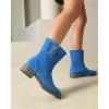 imageSHEMEE Faux Suede Mid Calf Boots for Women Chunky Low Heels Fashion Buckles Riding Booties Block Heel Matte Leather Fall Winter Shoes Pull OnBlue