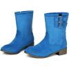 imageSHEMEE Faux Suede Mid Calf Boots for Women Chunky Low Heels Fashion Buckles Riding Booties Block Heel Matte Leather Fall Winter Shoes Pull OnBlue