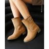 imageSHEMEE Faux Suede Mid Calf Boots for Women Chunky Low Heels Fashion Buckles Riding Booties Block Heel Matte Leather Fall Winter Shoes Pull OnBrown