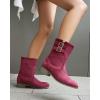 imageSHEMEE Faux Suede Mid Calf Boots for Women Chunky Low Heels Fashion Buckles Riding Booties Block Heel Matte Leather Fall Winter Shoes Pull OnBurgundy