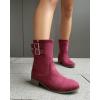 imageSHEMEE Faux Suede Mid Calf Boots for Women Chunky Low Heels Fashion Buckles Riding Booties Block Heel Matte Leather Fall Winter Shoes Pull OnBurgundy