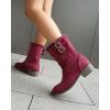 imageSHEMEE Faux Suede Mid Calf Boots for Women Chunky Low Heels Fashion Buckles Riding Booties Block Heel Matte Leather Fall Winter Shoes Pull OnBurgundy