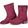 imageSHEMEE Faux Suede Mid Calf Boots for Women Chunky Low Heels Fashion Buckles Riding Booties Block Heel Matte Leather Fall Winter Shoes Pull OnBurgundy