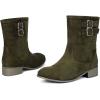 imageSHEMEE Faux Suede Mid Calf Boots for Women Chunky Low Heels Fashion Buckles Riding Booties Block Heel Matte Leather Fall Winter Shoes Pull OnDark Green