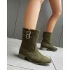 imageSHEMEE Faux Suede Mid Calf Boots for Women Chunky Low Heels Fashion Buckles Riding Booties Block Heel Matte Leather Fall Winter Shoes Pull OnDark Green