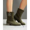 imageSHEMEE Faux Suede Mid Calf Boots for Women Chunky Low Heels Fashion Buckles Riding Booties Block Heel Matte Leather Fall Winter Shoes Pull OnDark Green