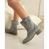 imageSHEMEE Faux Suede Mid Calf Boots for Women Chunky Low Heels Fashion Buckles Riding Booties Block Heel Matte Leather Fall Winter Shoes Pull OnGrey