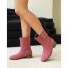 imageSHEMEE Faux Suede Mid Calf Boots for Women Chunky Low Heels Fashion Buckles Riding Booties Block Heel Matte Leather Fall Winter Shoes Pull OnPink