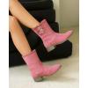 imageSHEMEE Faux Suede Mid Calf Boots for Women Chunky Low Heels Fashion Buckles Riding Booties Block Heel Matte Leather Fall Winter Shoes Pull OnPink