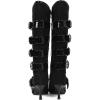 imageSHEMEE Womens High Heels Knee High Boots Fashion Multi Buckles Y2K Street Punk Boots Pointy Toe Kitten Heeled Tall Boot Gothic Rave Club Shoes for LadiesBlack