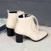 imageSHEMEE Womens Wingtip Block Heels Ankle Boots LaceUp Stacked Chunky Heel Booties Round Toe Short BootsBeige With Zip