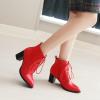 imageSHEMEE Womens Wingtip Block Heels Ankle Boots LaceUp Stacked Chunky Heel Booties Round Toe Short BootsRed With Zip