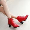 imageSHEMEE Womens Wingtip Block Heels Ankle Boots LaceUp Stacked Chunky Heel Booties Round Toe Short BootsRed With Zip