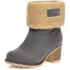 imageSHEMEE Cute Snow Boots for Women Chunky Heels Fold Over Ankle Boot Winter Warm Fur Block Heeled Mid Calf BootsGrey