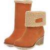imageSHEMEE Cute Snow Boots for Women Chunky Heels Fold Over Ankle Boot Winter Warm Fur Block Heeled Mid Calf BootsOrange