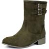 imageSHEMEE Faux Suede Mid Calf Boots for Women Chunky Low Heels Fashion Buckles Riding Booties Block Heel Matte Leather Fall Winter Shoes Pull OnDark Green