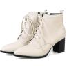 imageSHEMEE Womens Wingtip Block Heels Ankle Boots LaceUp Stacked Chunky Heel Booties Round Toe Short BootsBeige With Zip